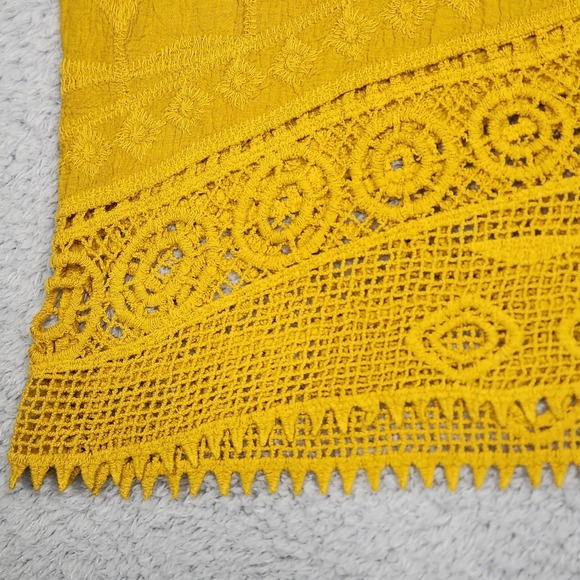 Ultra Pink Blouse Womens Medium Yellow Crochet Embroidered Boho Scoop Neck Top - Picture 8 of 10